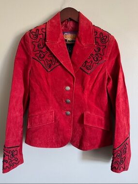 Vintage 90s Red Suede Embroidered Western Jacket - S